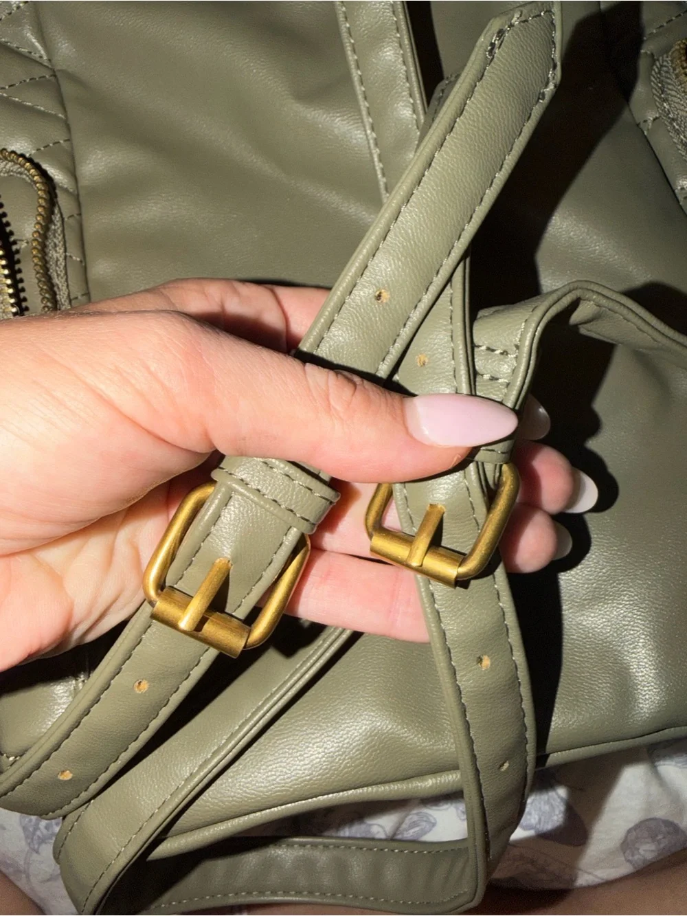 Steve Madden Quilted Olive Backpack with Gold Hardware